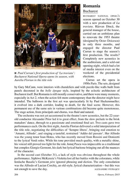Traviata de la ONB în revista Opera Magazine!