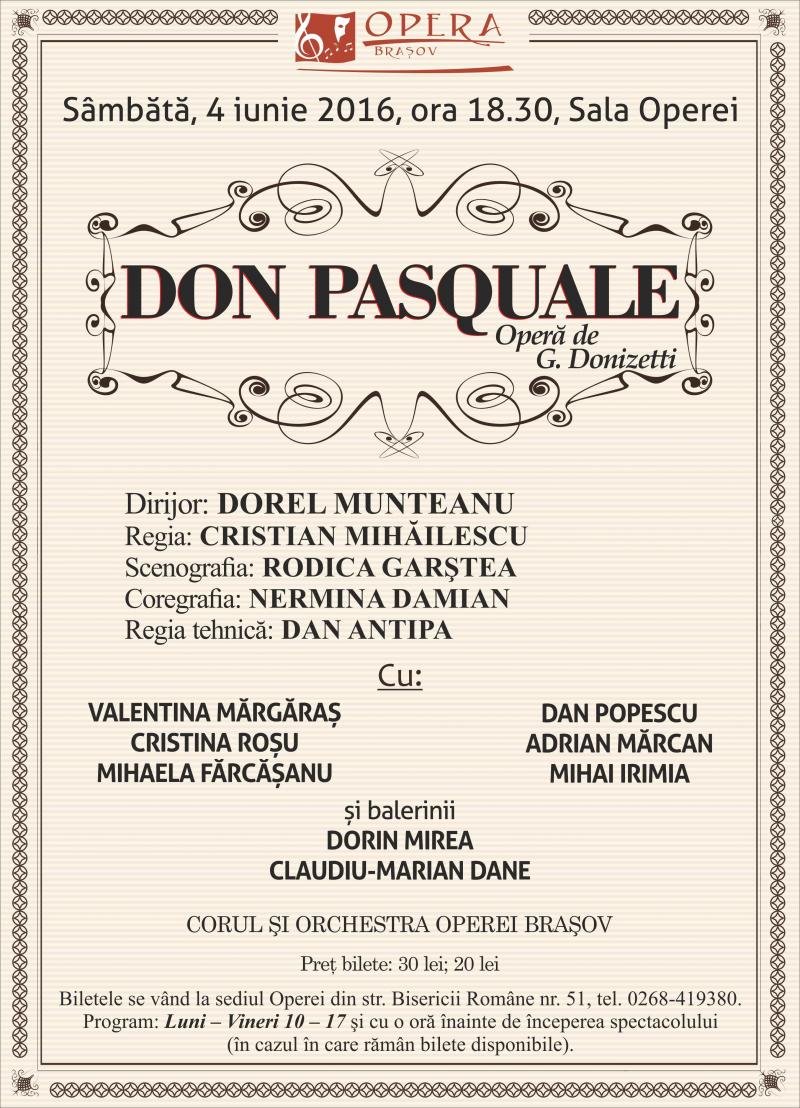 "Don Pasquale" sau despre căsătoria nepotrivită, pe scena Operei Brașov
