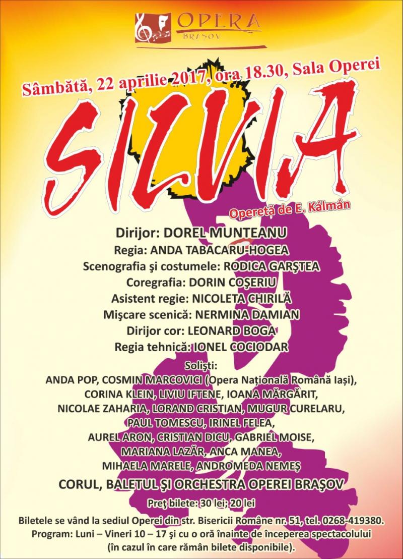 "Silvia", primul spectacol după Paște, la Opera Brașov
