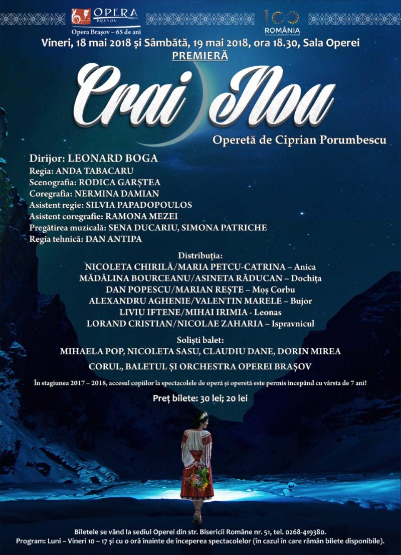 "Crai Nou" de Ciprian Porumbescu, premieră în Anul Centenarului la Opera Brașov