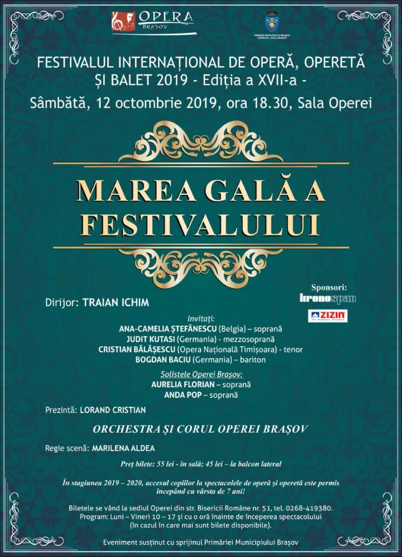 Marea Gală a Festivalului aduce soliști excepționali  pe scena Operei Brașov