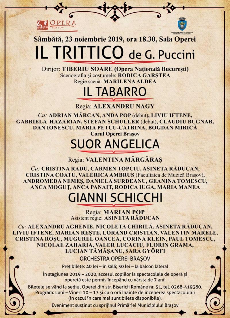 "Il Trittico", o lucrare inedită de G. Puccini, pe scena Operei Brașov