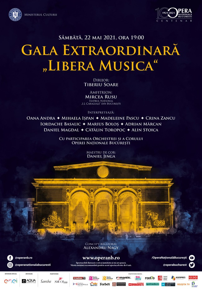 Gala ExtraordinarÄƒ â€žLibera Musicaâ€�, eveniment pilot cu public pe esplanada din faÈ›a Operei NaÈ›ionale BucureÈ™ti