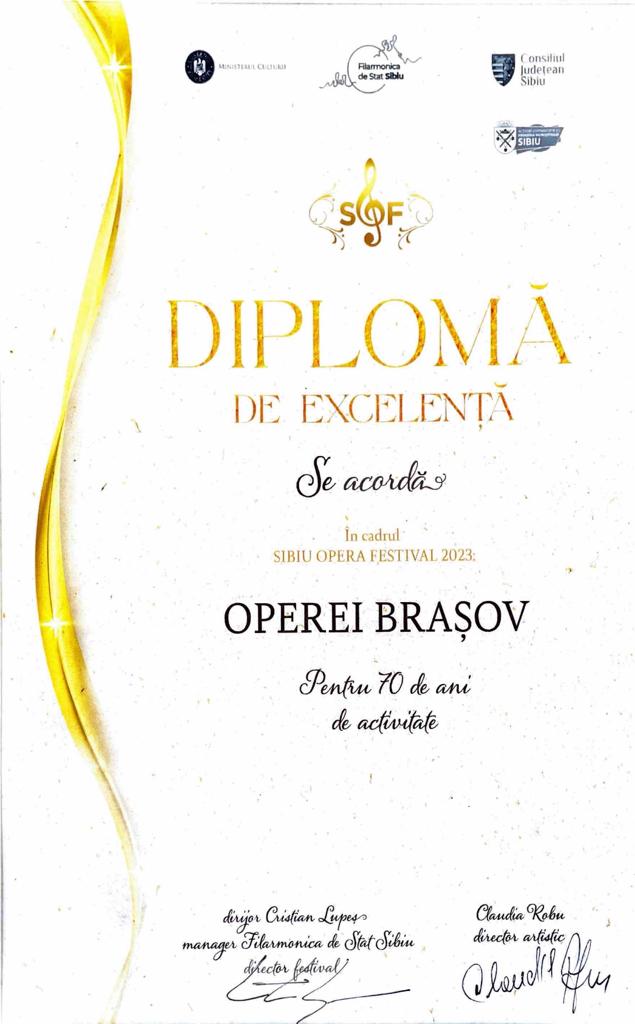 Diploma de ExcelenÈ›Äƒ pentru Opera BraÈ™ov