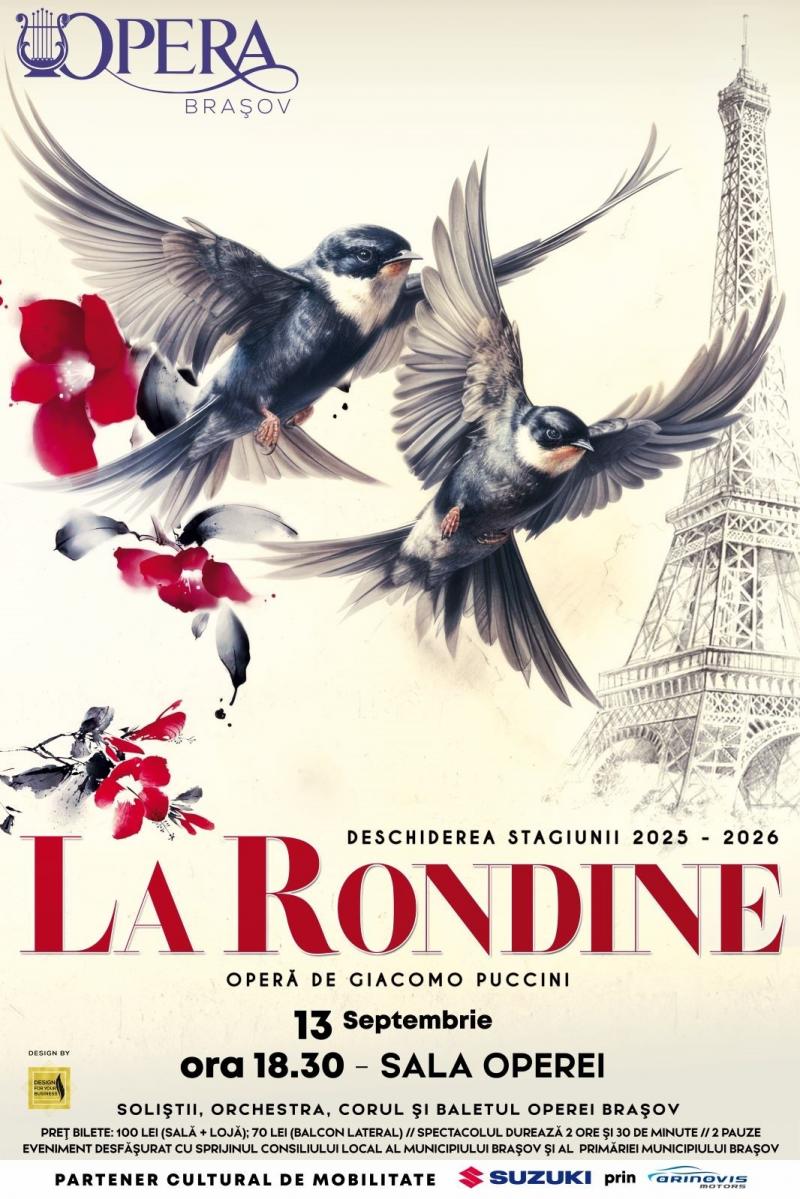 Opera Brașov deschide stagiunea2025 – 2026  cu opera „La rondine” de Puccini