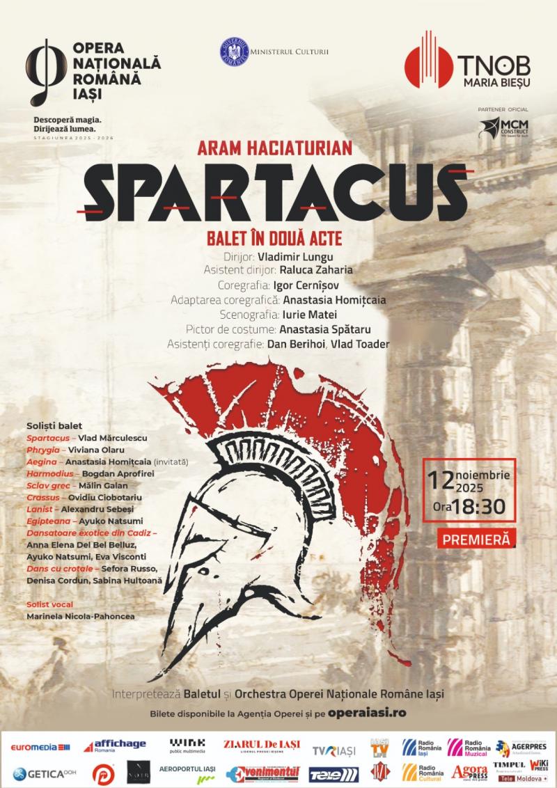 Prima premieră a Operei Iași din această stagiune, „Spartacus”, are loc săptămâna viitoare