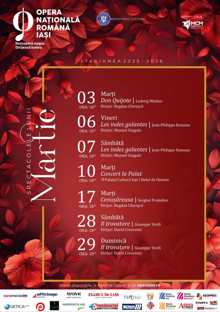 Biletele de intrare la spectacolele Operei Iași din luna martie vor fi puse în vânzare astăzi