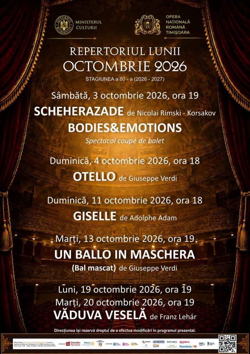 Octombrie 2026, o lună de neratat la Opera din Timișoara